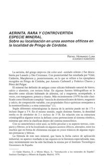 Aerinita: rara y controvertida especie mineral. Sobre su localización en unos asomos ofíticos en la localidad de Priego de Córdoba