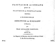 Partition complète, Fantaisie et Sonate pour le Clavecin ou Forte-Piano par Johann Wilhelm Hässler
