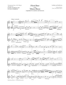 Partition complète, Alto et ténor (en E♭, B♭), 3 duos pour clarinette et basson