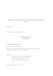 Full-wave field interactions of nonuniform transmission lines [Elektronische Ressource] / von Heiko Haase