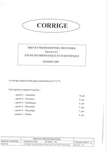Corrige BP MENUISIER Etude mathematique et scientifique 2007