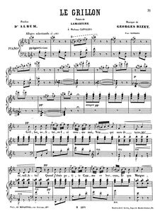 Partition complète (E♭ Major: haut voix et piano), Le grillon