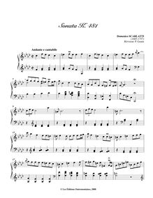 Partition Sonata K.481, 100 clavier sonates, Scarlatti, Domenico