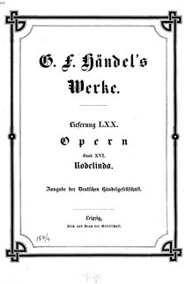 Partition complète, Rodelinda, regina de  Longobardi, Handel, George Frideric