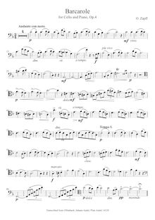 Partition de violoncelle, Barcarole pour violoncelle et Piano, Op.4