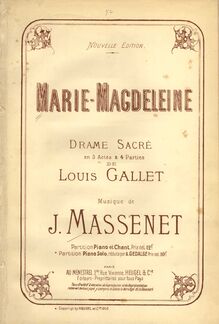 Partition couverture couleur, Marie-Magdeleine, Drame sacré en trois actes