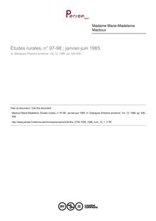 Études rurales, n° 97-98 ; janvier-juin 1985.  ; n°1 ; vol.12, pg 526-528