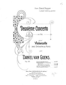 Partition complète, violoncelle Concerto No.2, Op.30, D minor, Goens, Daniel Van