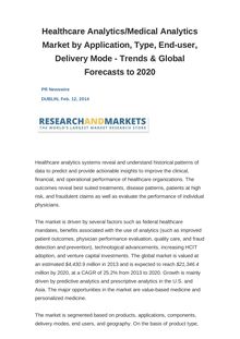 Healthcare Analytics/Medical Analytics Market by Application, Type, End-user, Delivery Mode - Trends & Global Forecasts to 2020
