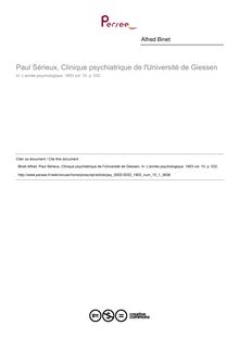 Paul Sérieux, Clinique psychiatrique de l Université de Giessen - compte-rendu ; n°1 ; vol.10, pg 532-532
