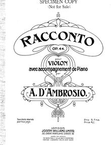 Score, Racconto pour violon et Piano, Op.44, A Major, D Ambrosio, Alfredo
