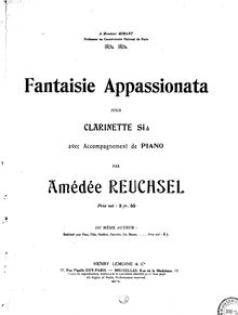 Partition de piano, Fantaisie Appassionata pour clarinette et Piano