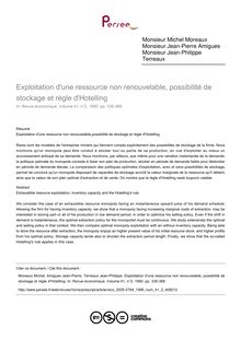 Exploitation d une ressource non renouvelable, possibilité de stockage et règle d Hotelling - article ; n°2 ; vol.41, pg 335-368