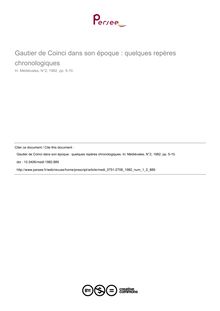 Gautier de Coinci dans son époque : quelques repères chronologiques - article ; n°2 ; vol.1, pg 5-10