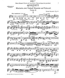 Partition violon II, clarinette quintette, G major, Straesser, Ewald