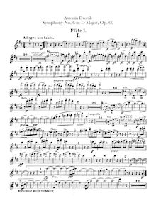 Partition flûte 1, 2, Symphony No.6, Symfonie č.6, D major, Dvořák, Antonín