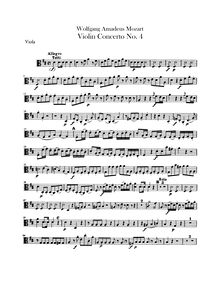 Partition altos, violon Concerto No.4, D major, Mozart, Wolfgang Amadeus