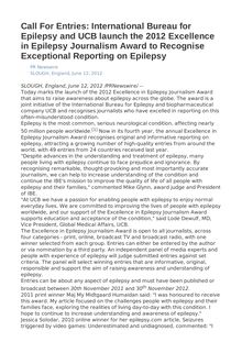 Call For Entries: International Bureau for Epilepsy and UCB launch the 2012 Excellence in Epilepsy Journalism Award to Recognise Exceptional Reporting on Epilepsy