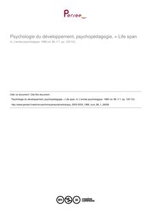 Psychologie du développement, psychopédagogie, « Life span - compte-rendu ; n°1 ; vol.88, pg 125-133