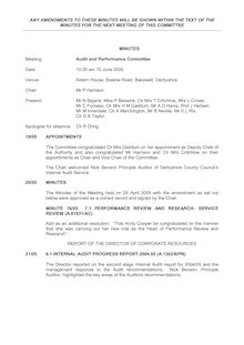 Audit & Performance Committee 10 June 2005 