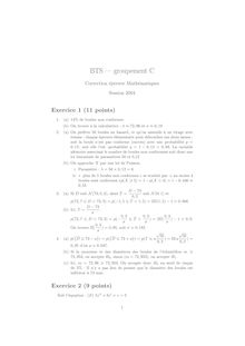 Corrige BTSINDUSM Mathematiques 2004