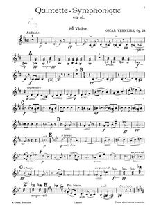 Partition violon 2, Quintette symphonique, B minor, Vermeire, Oscar
