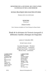 Etude de la résistance de Venturia inaequalis à différentes familles chimiques de fongicides 