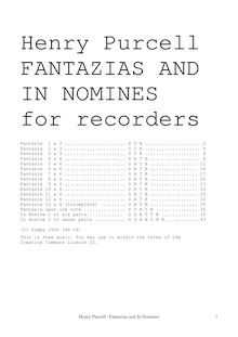 Partition complète (Z.732-747), Fantazias et en Nomines par Henry Purcell