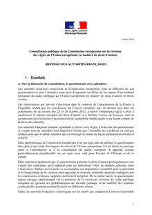 Réponses du Ministère de la Culture français à la consultation sur le droit d auteur