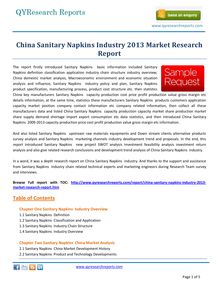 Worldwide report:-China Sanitary Napkins Market 2013  by qyresearchreports.com