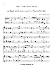 Partition , Récit de Cornet ou de Cromhorne du 3e Ton, Pièces d’orgue sur les 8 tons