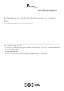 Le développement de Donges. Centre pétrolier de la Basse-Loire - article ; n°332 ; vol.62, pg 259-270