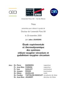 Étude expérimentale et thermodynamique des systèmes erbium-oxygène-zirconium et gadolinium-oxygène-zirconium