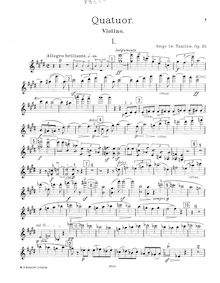 Partition de violon, Piano quatuor, E major, Taneyev, Sergey