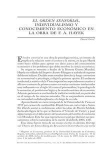 El orden sensorial, individualismo y conocimiento económico en la obra de Hayek (The Sensory Order, Individualism and Economic Knowledge in the Work of Hayek)
