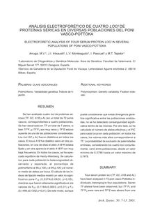 ANÁLISIS ELECTROFORÉTICO DE CUATRO LOCI DE PROTEÍNAS SÉRICAS EN DIVERSAS POBLACIONES DEL PONI VASCO-POTTOKA(ELECTROFORETIC ANALYSIS OF FOUR SERUM PROTEIN LOCI IN SEVERAL POPULATIONS OF PONI VASCO-POTTOKA)
