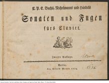 Partition complète, C.P.E. Bachs, Nichelmanns und Sonaten und Fugen fürs Clavier