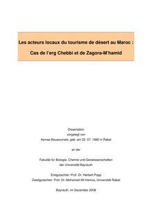 Les acteurs locaux du tourisme de désert au Maroc [Elektronische Ressource] : cas de l erg Chebbi et de Zagora-M hamid / vorgelegt von Asmae Bouaouinate