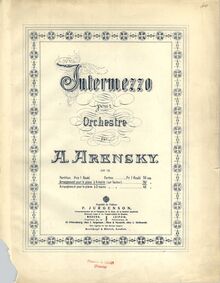 Partition couverture couleur, Intermezzo, G minor, Arensky, Anton
