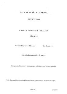 Italien LV2 2003 Scientifique Baccalauréat général