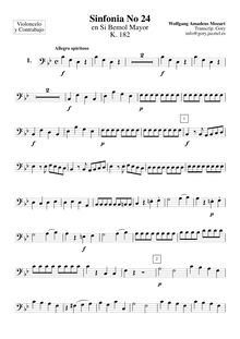 Partition violoncelle / basse, Symphony No.24, B♭ major, Mozart, Wolfgang Amadeus