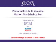 Front National : Marion Maréchal-Le Pen obtient 40% des bonnes opinions, une progression de 12 points en trois mois