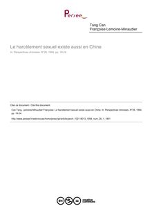 Le harcèlement sexuel existe aussi en Chine - article ; n°1 ; vol.26, pg 19-24