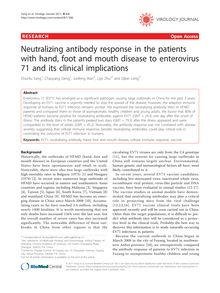 Neutralizing antibody response in the patients with hand, foot and mouth disease to enterovirus 71 and its clinical implications