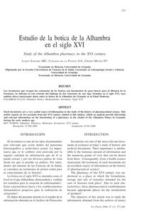 Estudio de la botica de la Alhambra en el siglo XVI (Study of the Alhambra pharmacy in the XVI century)