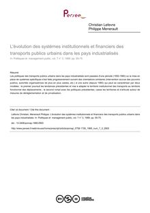 L évolution des systèmes institutionnels et financiers des transports publics urbains dans les pays industrialisés - article ; n°3 ; vol.7, pg 55-75
