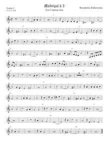 Partition viole de gambe aigue 2, aigu clef, madrigaux pour 5 voix par Benedetto Pallavicino