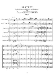 Partition complète, Sextet pour vents, Op.71, E♭ major, Beethoven, Ludwig van