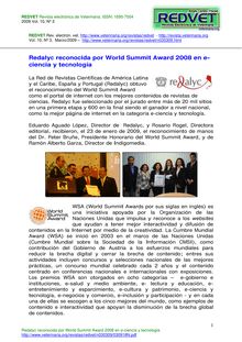 Redalyc reconocida por World Summit Award 2008 en eciencia y tecnología