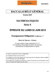 Sujet BAC S 2015 Mathématiques
